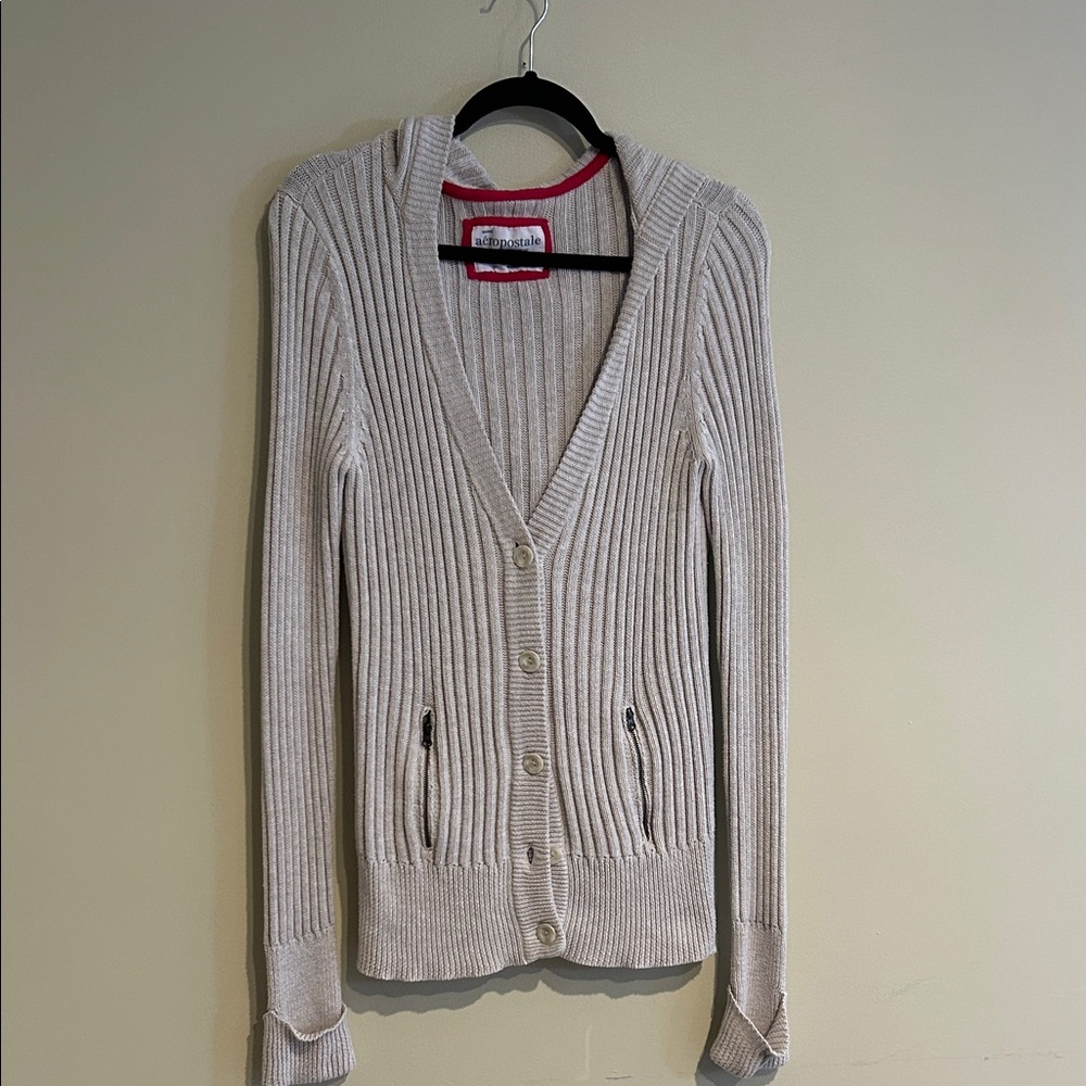 Aeropostale Cream Ribbed Cardigan